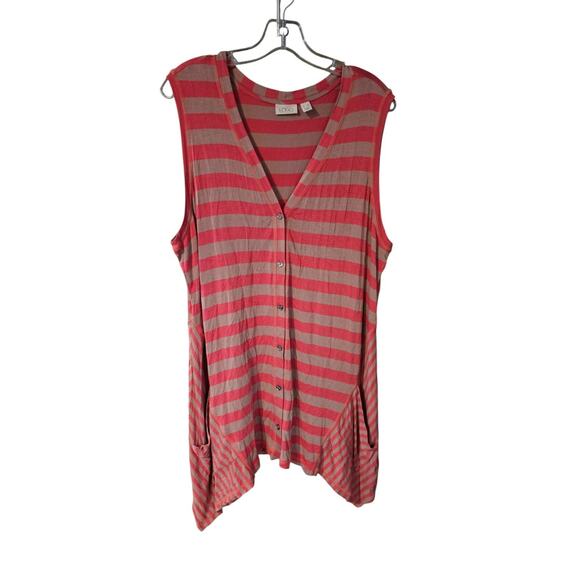 LOGO Lori Goldstein Button Front Striped Vest W/ Asymmetric Hem Sz 2XL Lagenlook - Picture 1 of 4